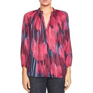 Halston printed pleated blouse